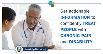 A health professional meets with a patient. Providers need to get actionable information to confidently treat people with chronic pain and disability. 
