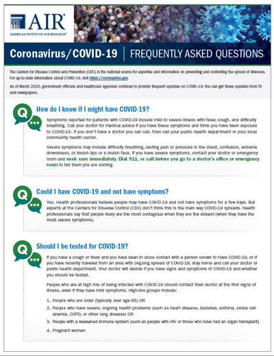 Image ofCOVID-19 FAQs document 