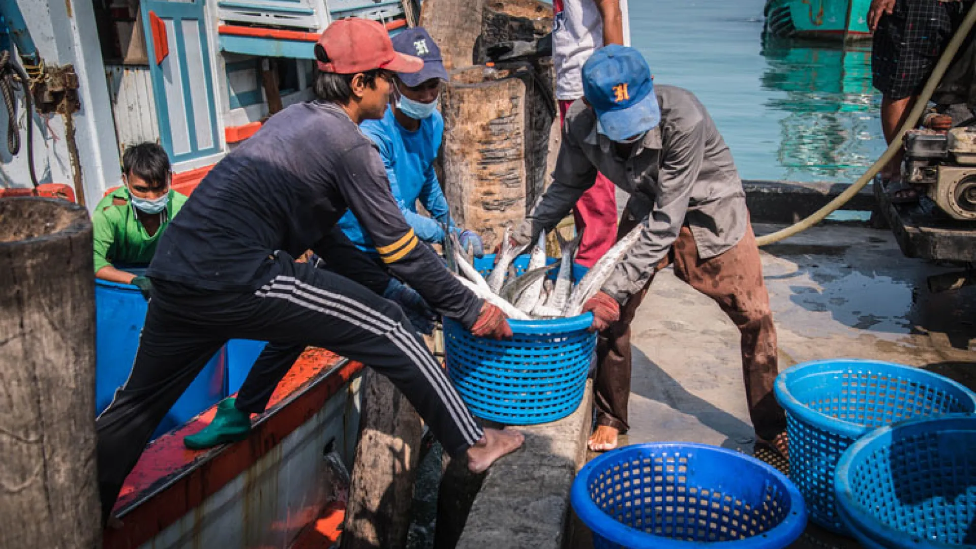 Men working on fishing boats