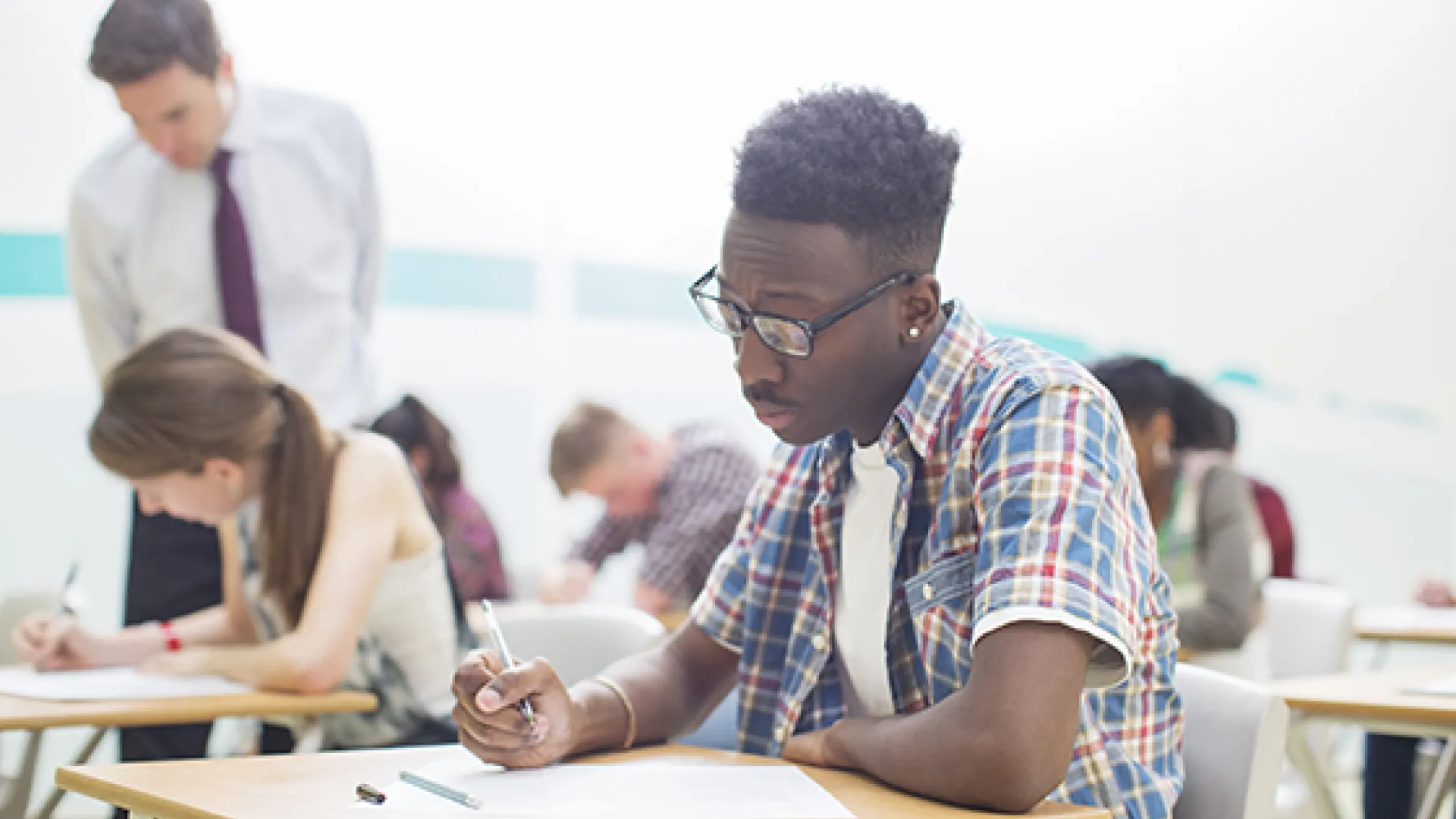 High school student at desk