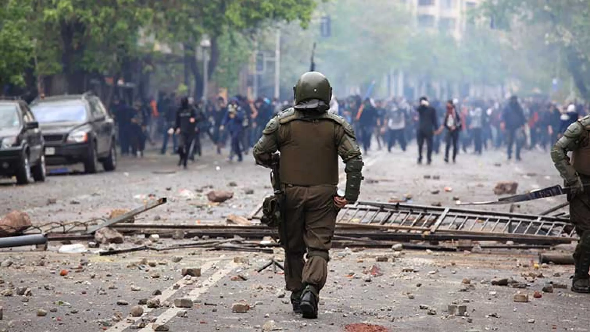 Soldier in war zone after bombing