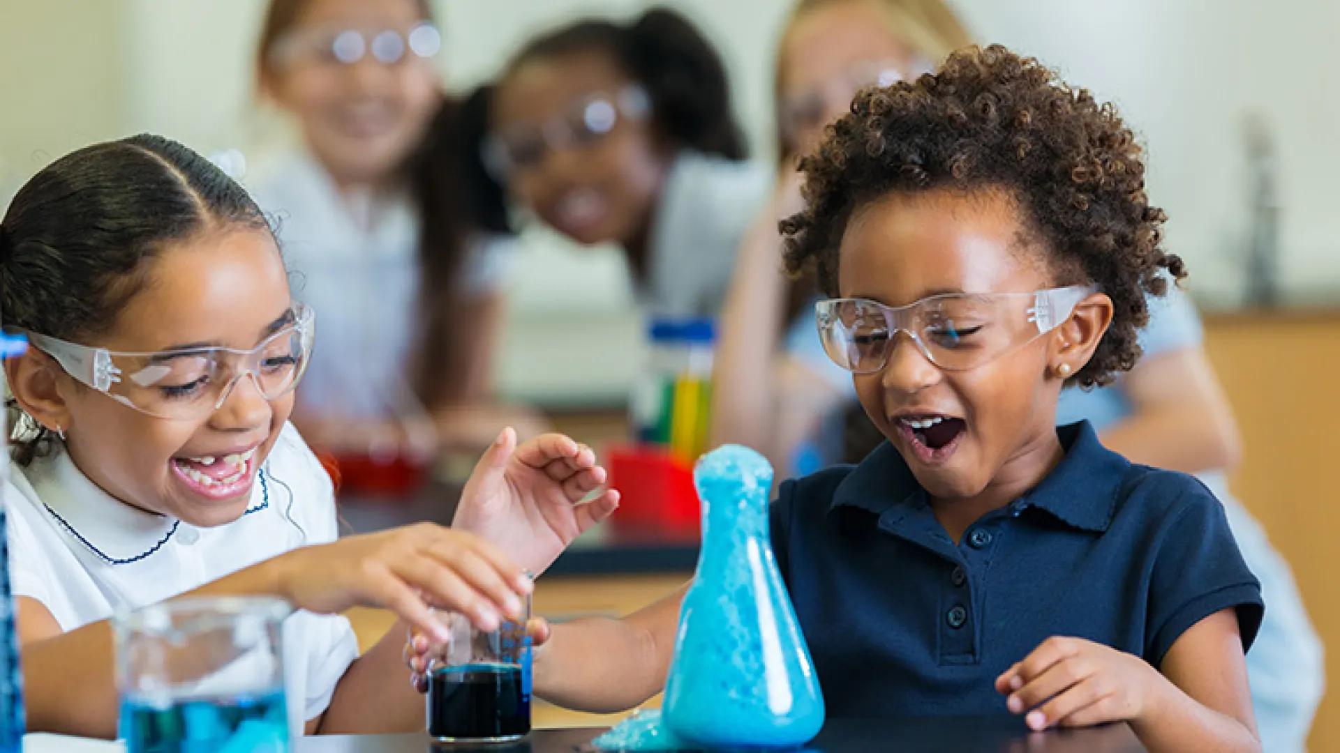 Elementary kids doing a science experiment