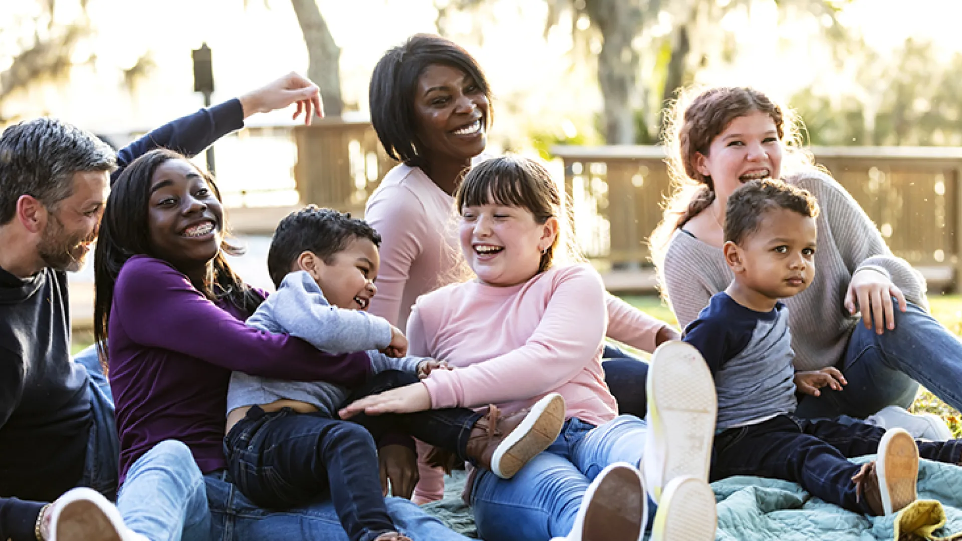 Afterschool group laughing outside