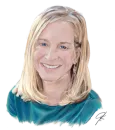Illustration of Kathleen Murphy, a White woman with shoulder-length blonde hair wearing a green scoop-necked dress