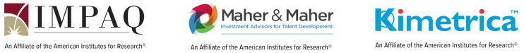 Logos of AIR affiliates IMPAQ, Kimetrica, and Maher and Maher
