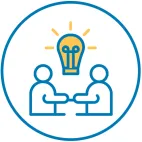 Icon showing two people with a lightbulb