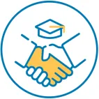 Icon showing handshake and graduation cap