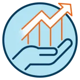 Icon showing a rising data line