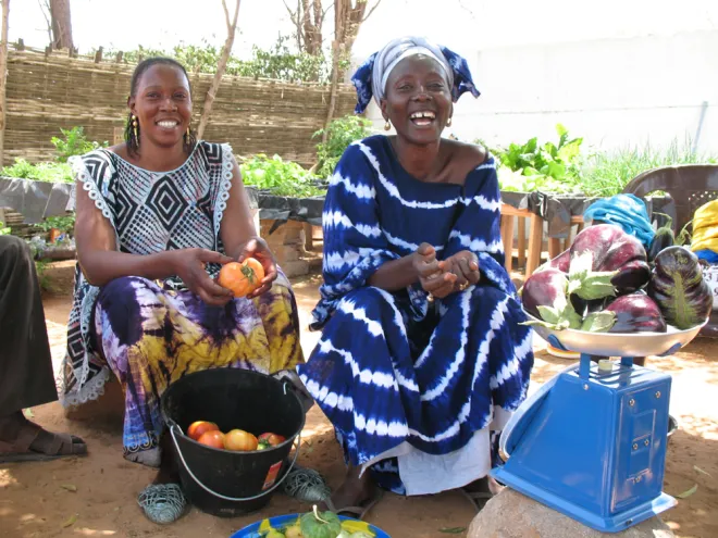 Two women laughing