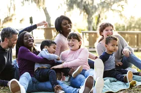 Afterschool group laughing outside