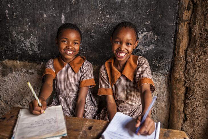 African little girls are learning English language, orphanage in Kenya