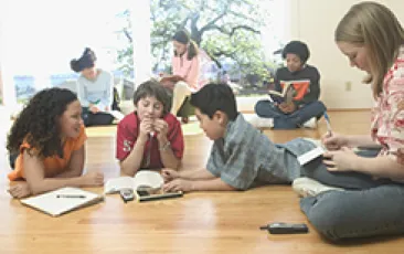 Teenagers working together in a group