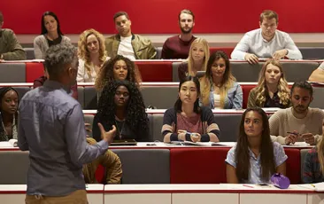 Professor teaching college students