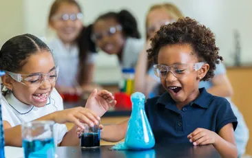 Elementary kids doing a science experiment