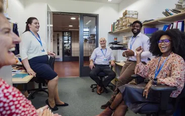 teachers laughing in lounge