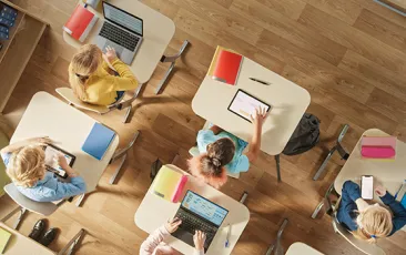 Overhead view of students at their desks