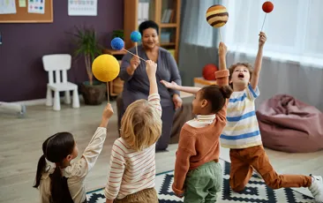 Elementary students having fun in the classroom