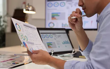 Researcher analyzing data