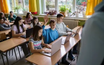 Students in class on laptops