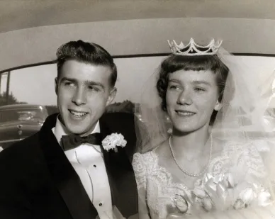 Bride and groom in black and white