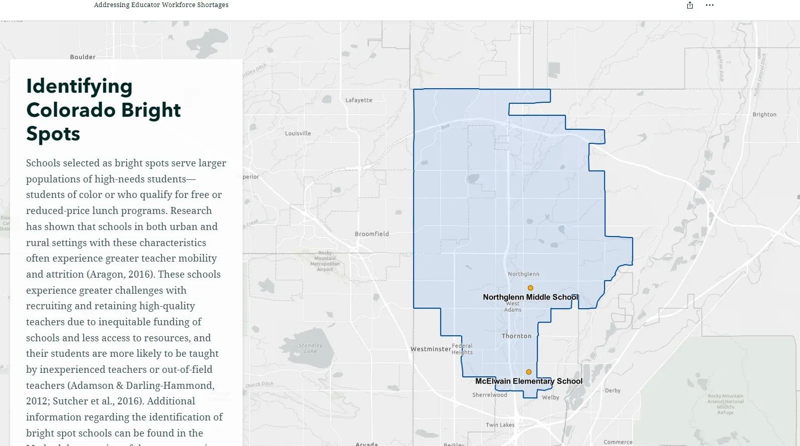 screenshot of a frame from Colorado Bright Spots Story Map