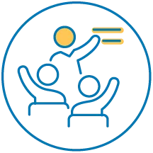 Icon depicting teacher in front of a classroom