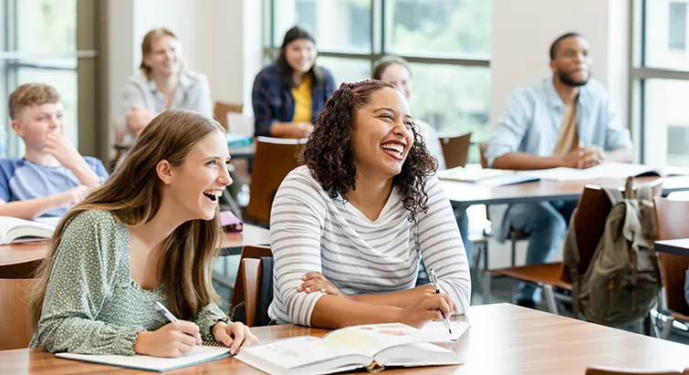 Happy engaged high school students