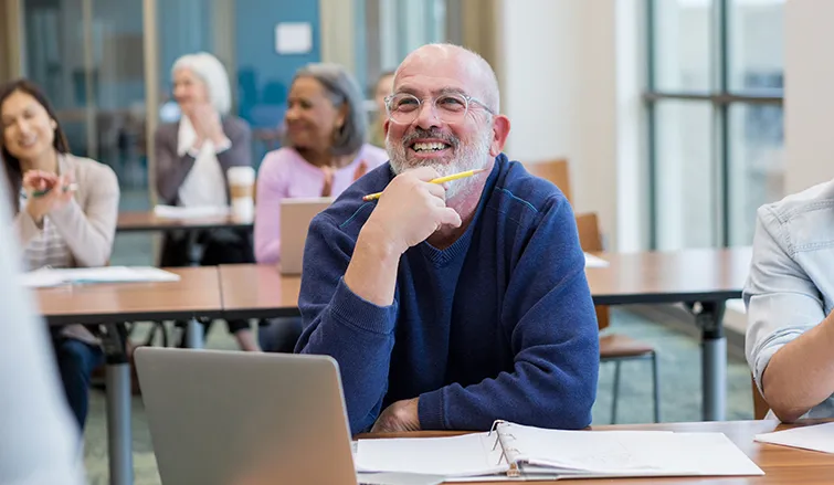 Man in training class