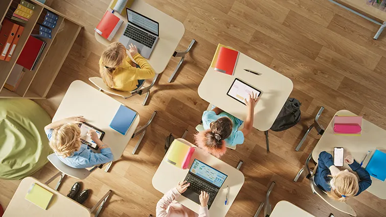 Overhead view of students at their desks