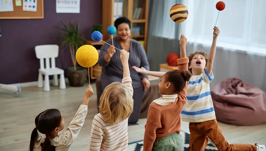 Elementary students having fun in the classroom