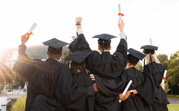 High school graduates looking into the sunshine