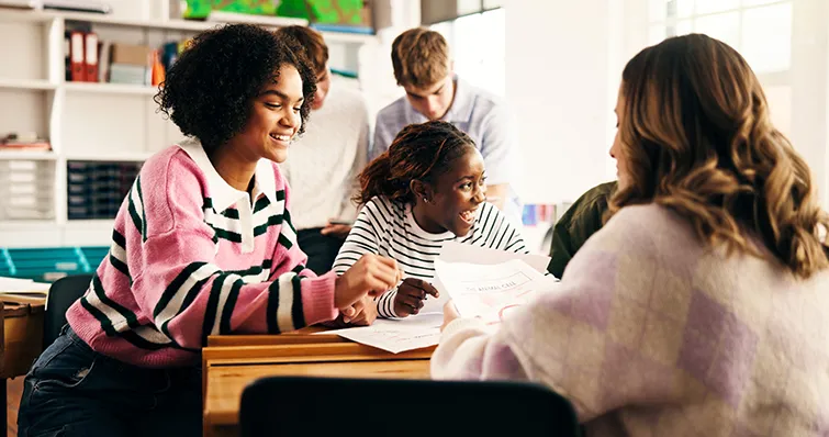 High school students working together