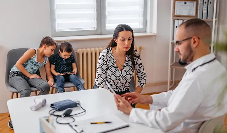Family visiting rural doctor