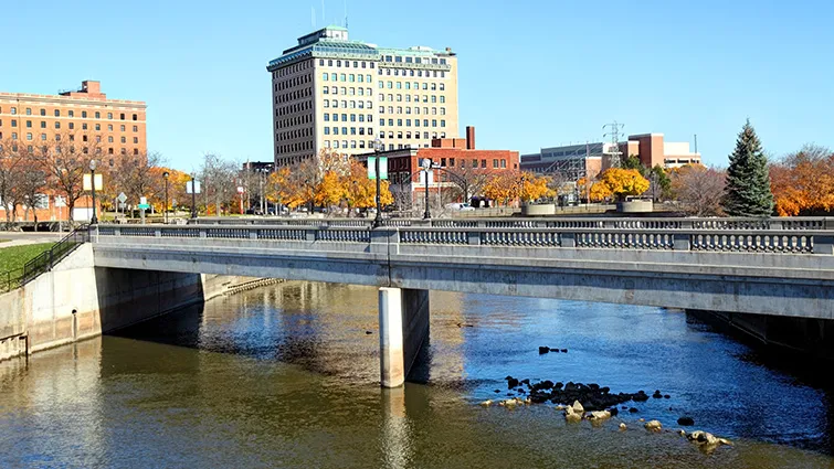 Flint, MI River and buildings