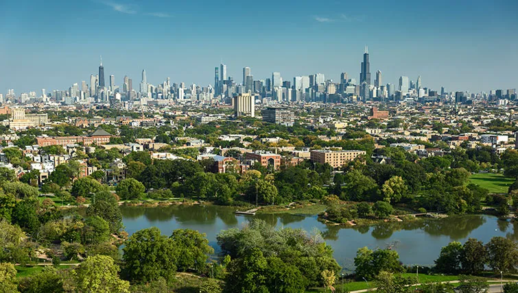 Aerial photo of downtown Chicago