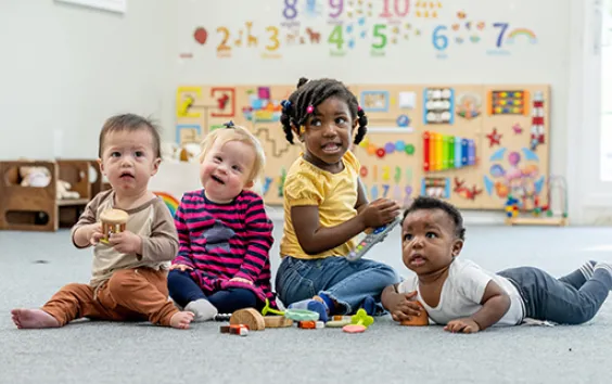 Diverse preschoolers in a classroom