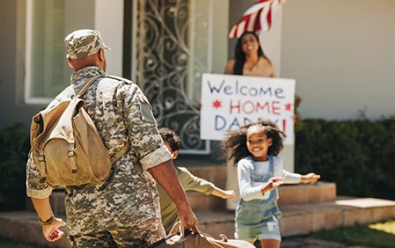Soldier coming home to his family
