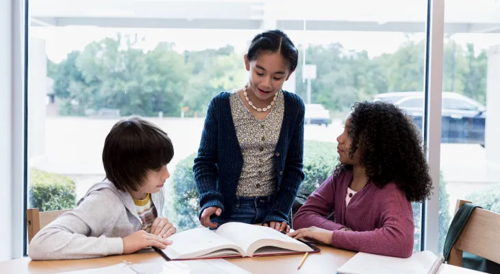 Middle school students reading together