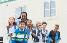 Teacher with students outside