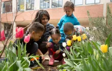 Children and teacher in garden