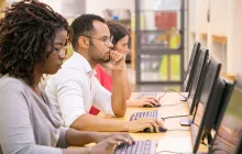 Diverse coworkers at computers