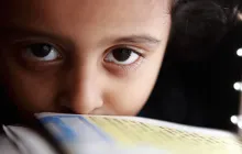 Closeup of face of a refugee girl