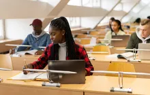 High school student taking online test