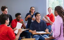Teacher with college students