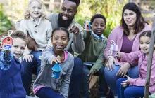 Afterschool kids and adults playing outside