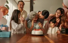 Multigenerational family celebrating grandmother's birthday