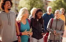Diverse group of adults walking together outside