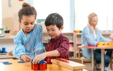 Preschool kids playing with blocks