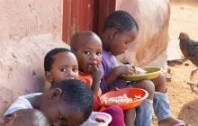 African children eating outside