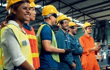 Smiling factory workers